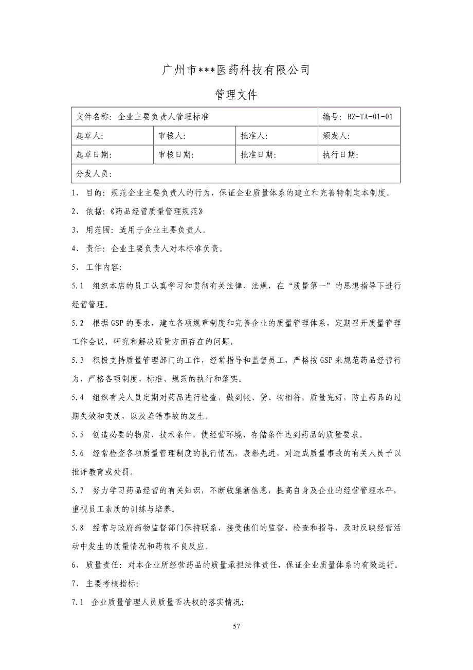 医药公司各岗位管理标准_第1页