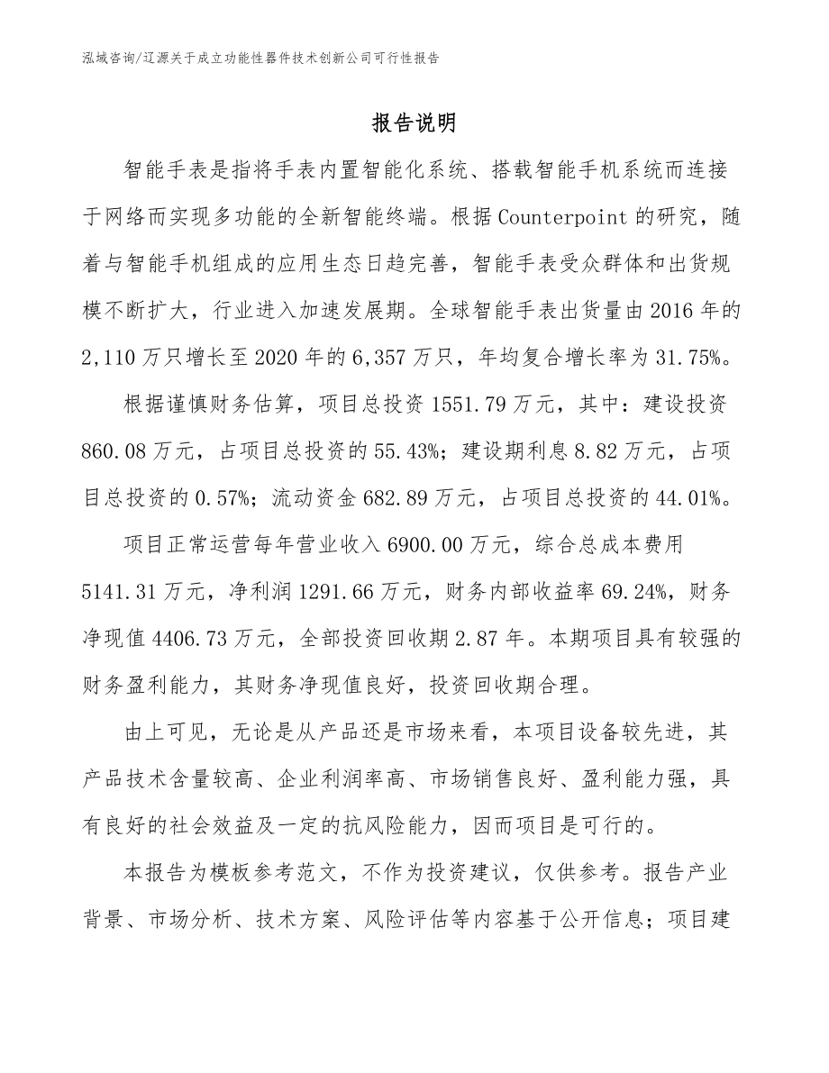 辽源关于成立功能性器件技术创新公司可行性报告_第1页