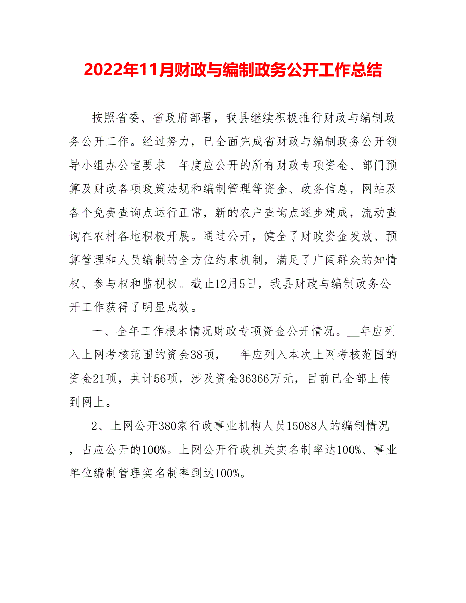 202_年11月财政与编制政务公开工作总结_第1页