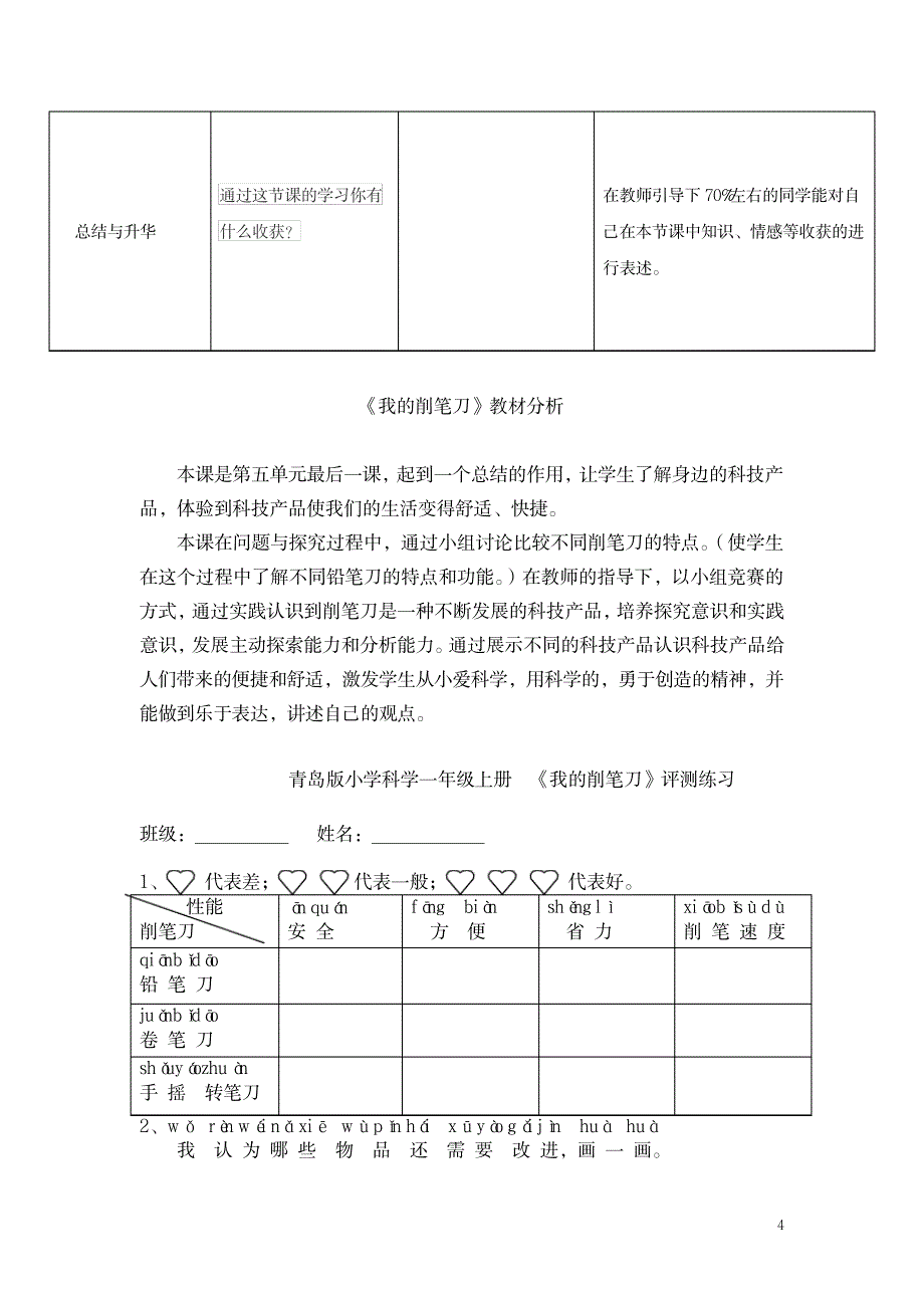 2023年小学科学_青岛版科学一上《我的削笔刀》精品精品讲义学情分析教材分析课后反思_第4页