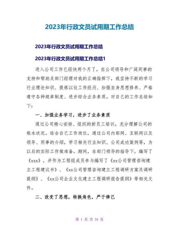 2023年行政文员试用期工作总结.doc