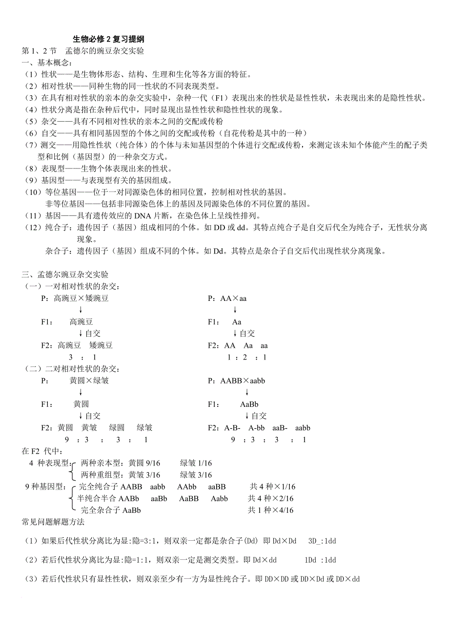 高一生物必修2复习提纲.doc_第1页