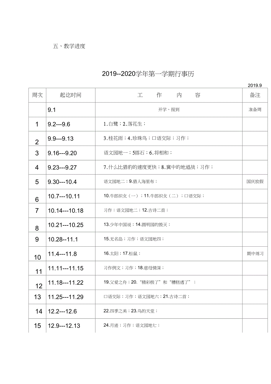 (完整word版)人教版统编教材五年级上册语文教学计划_第5页