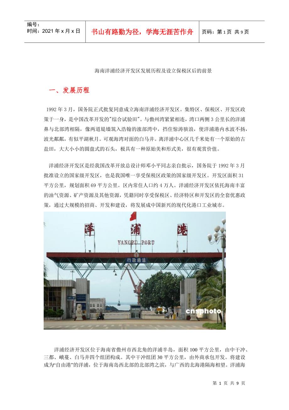 海南洋浦经济开发区发展历程及设立保税区后的前景_第1页