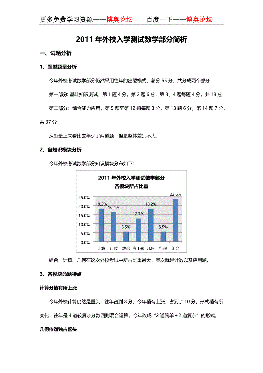 2011年外校入学测试数学部分简析.doc_第1页