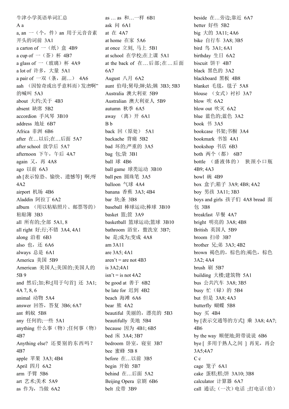 牛津小学英语单词汇总23039.doc_第1页