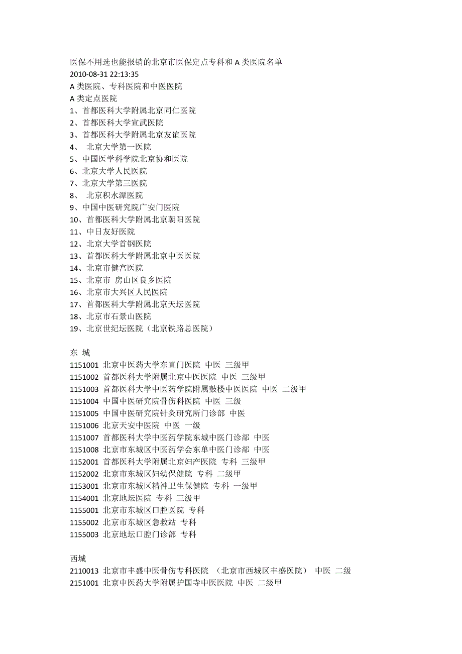医保不用选可以报销的A类、定点专科及中医医院.docx_第1页