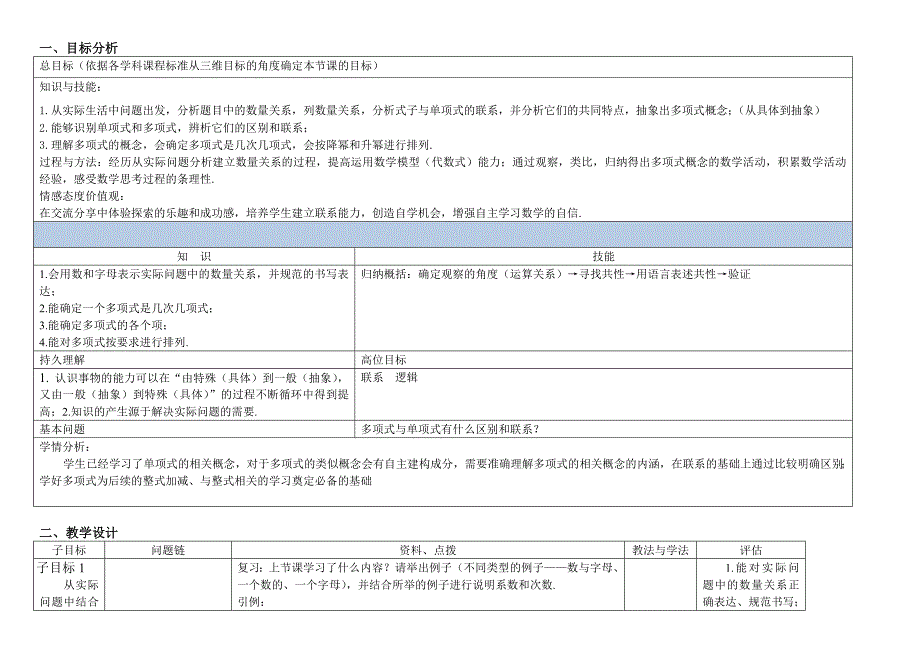 初一数学多项式教案_第1页