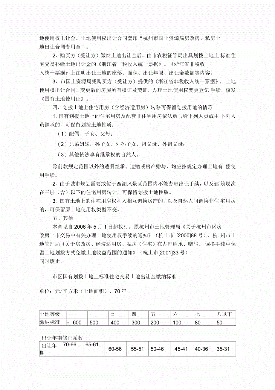 关于杭州市区国有划拨土地上标准住宅交易补缴土地出让金的若干意见_第2页