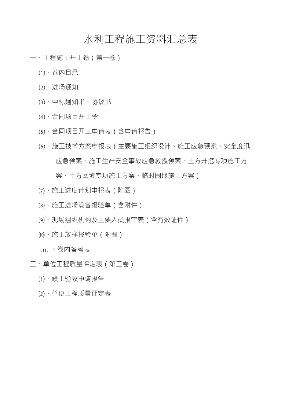 水利工程资料整理(目录整理)_第1页