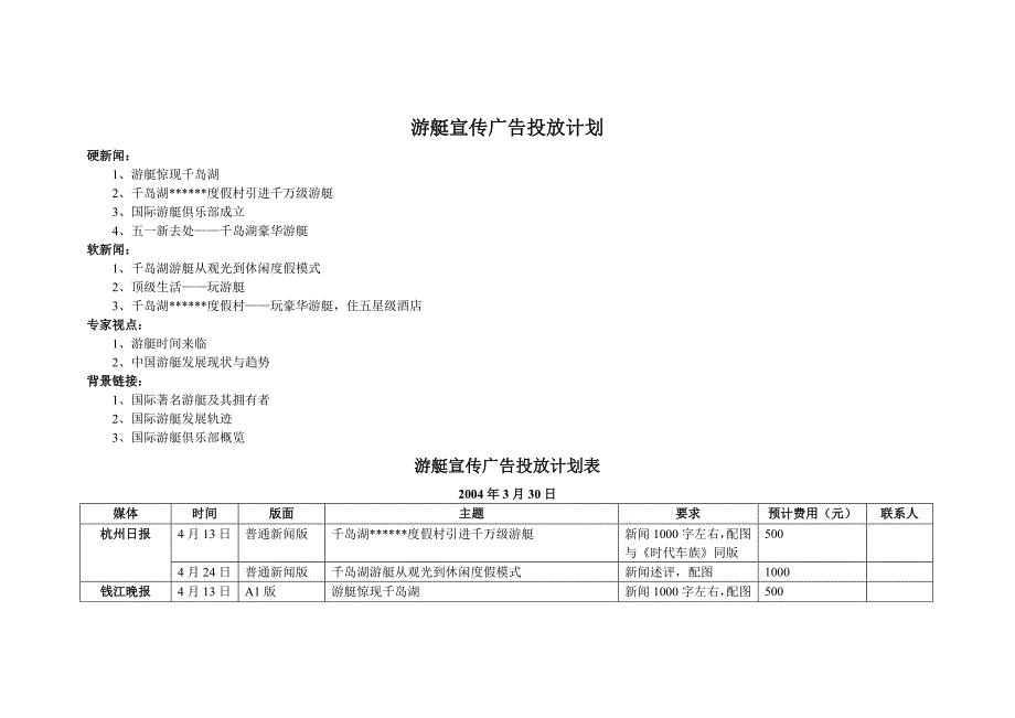 【管理精品】游艇宣传广告投放计划_第1页