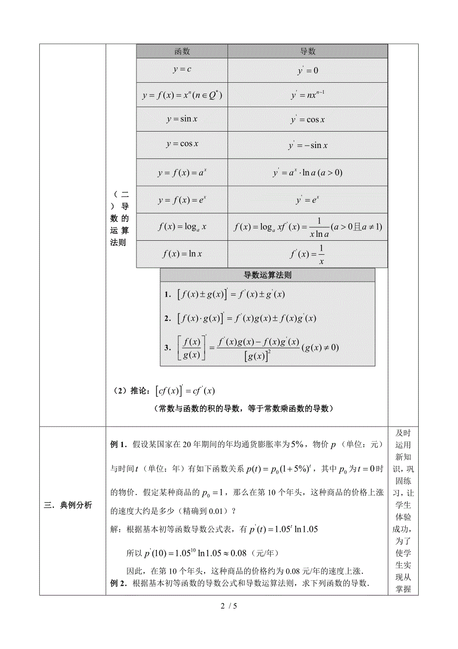 最新高中数学2.2基本初等函数和导数运算法则_第2页