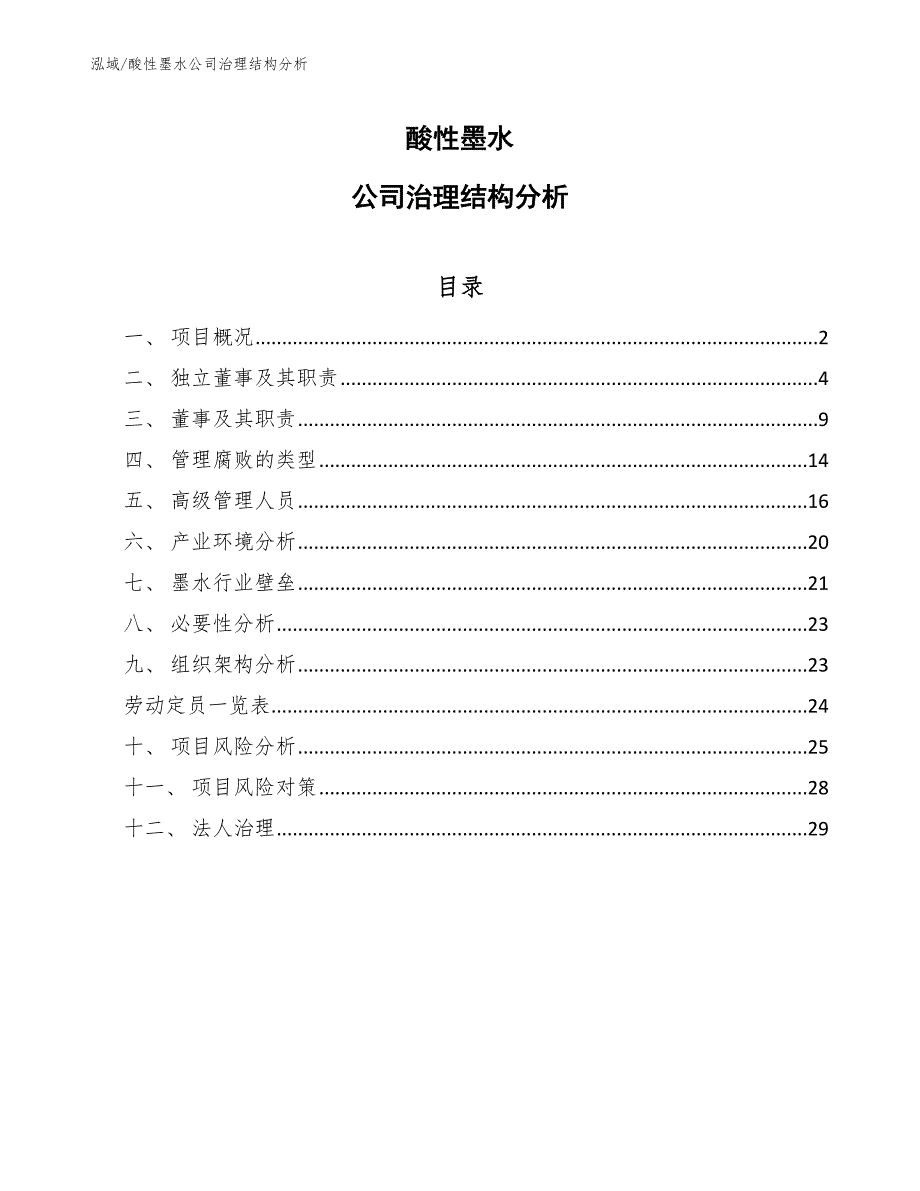 酸性墨水公司治理结构分析【范文】_第1页