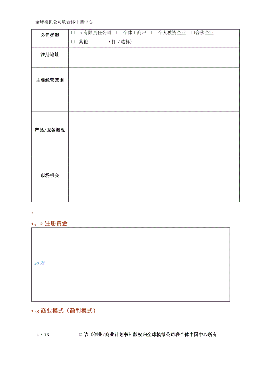 创业商业计划书模板完整版_第4页