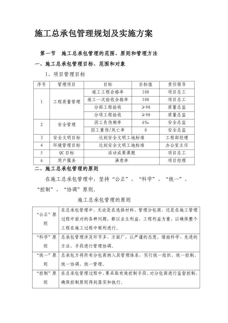 某建筑工程施工总承包管理规划及实施方案_第1页