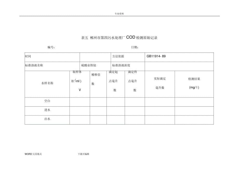 污水处理厂台帐和原始记录文本表格格式_第5页