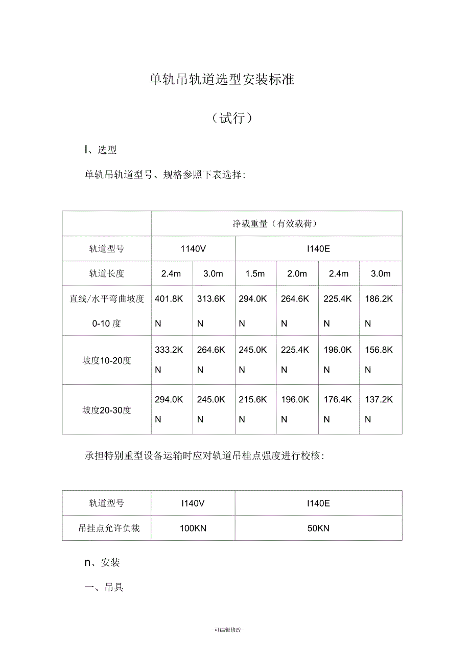 单轨吊轨道选型安装标准_第1页