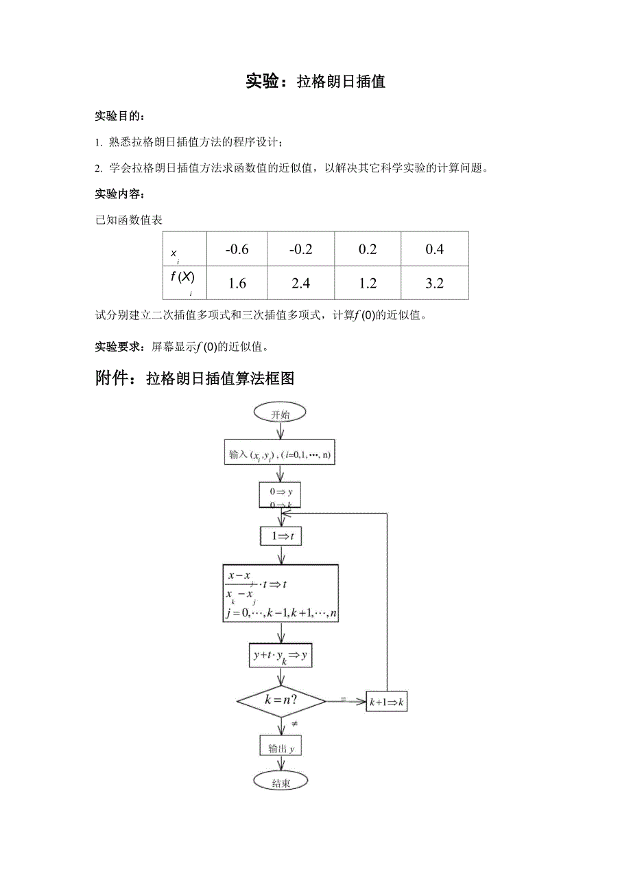 数值分析拉格朗日差值法实验报告_第1页