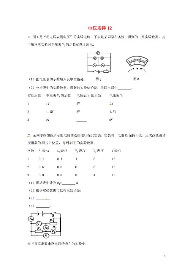 吉林省吉林市中考物理综合复习电压规律12无答案新人教版0522248