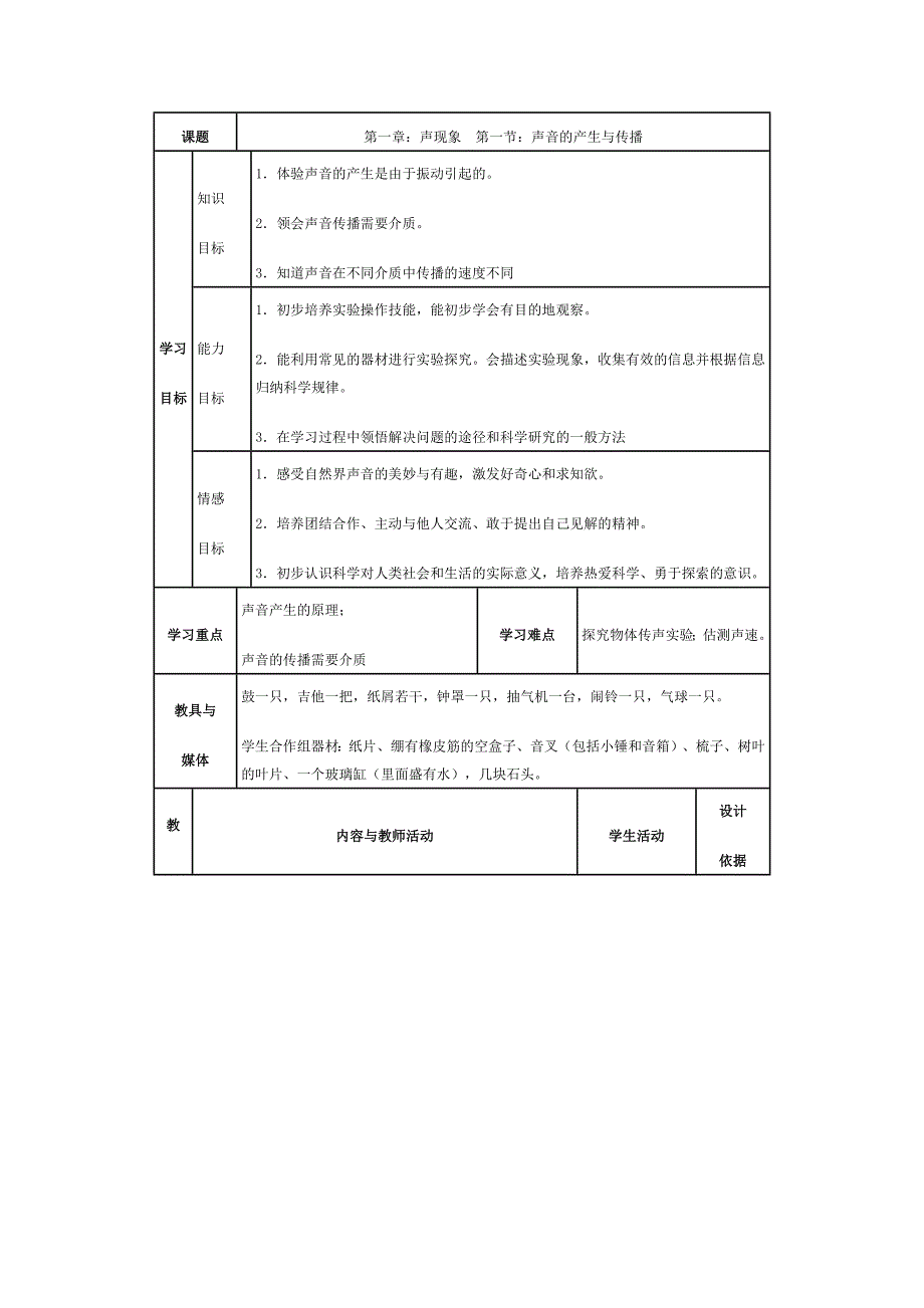 《声音的产生与传播》教学设计_第1页