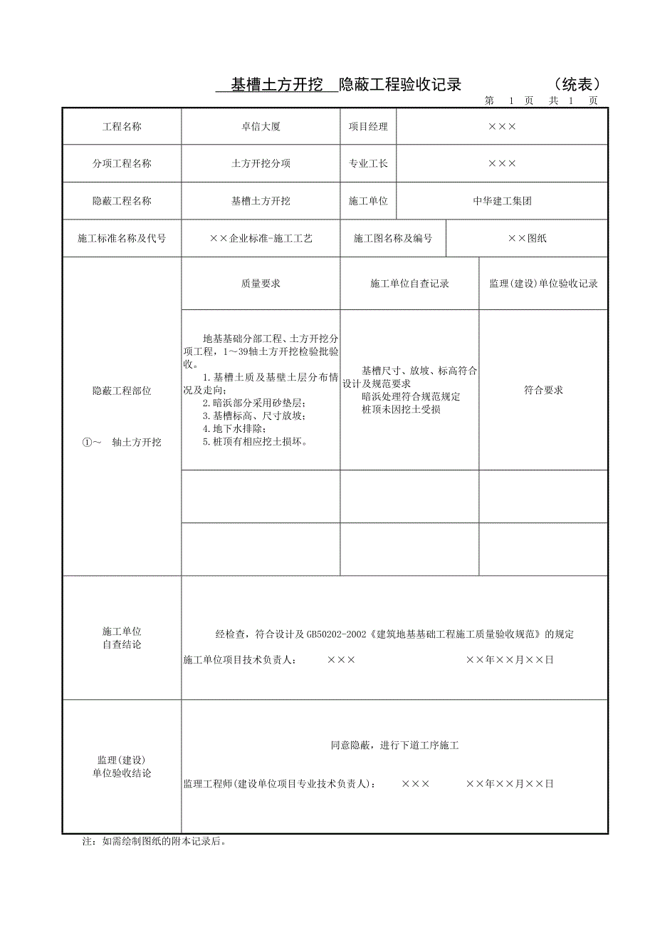基槽土方开挖隐蔽工程记录.doc_第1页