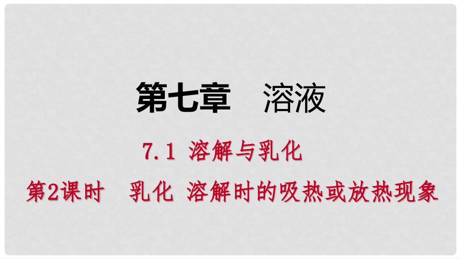 九年级化学下册 第七章 溶液 7.1 溶解与乳化 第2课时 乳化 溶解时的吸热或放热现象课时作业（七）课件 （新版）粤教版_第1页