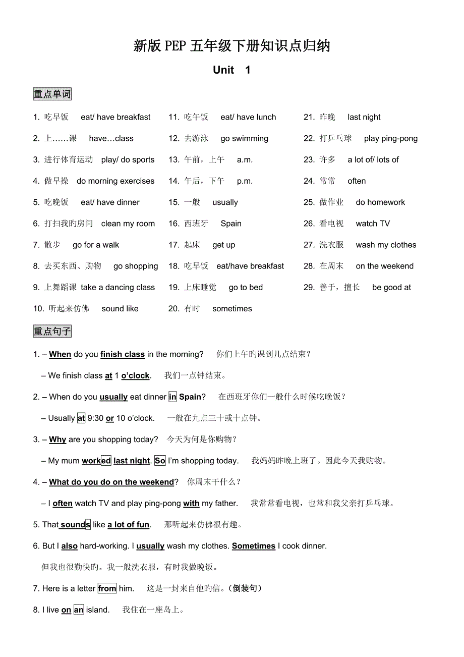 2023年新版五年级英语下册知识点归纳_第1页