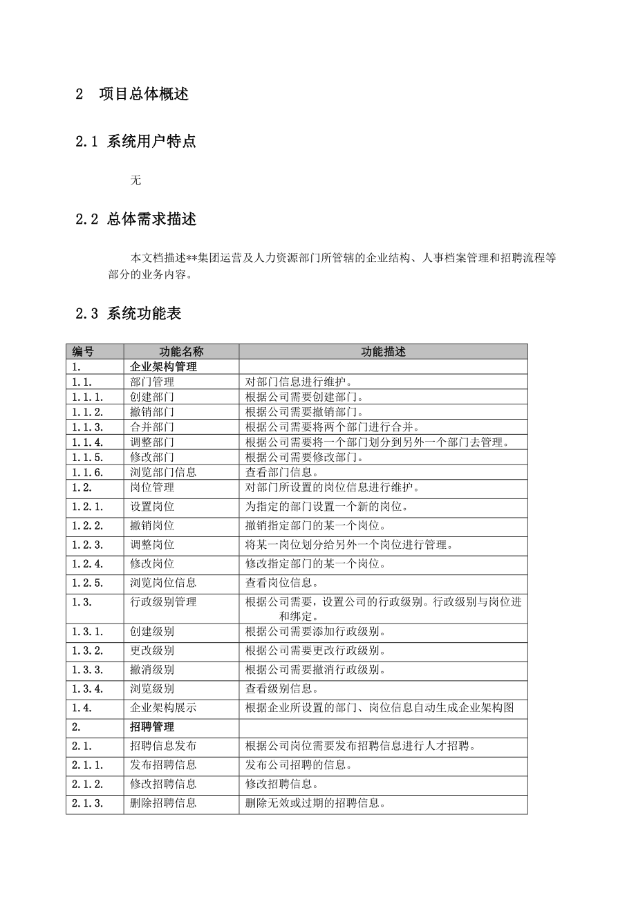 人力资源管理系统需求规格说明书_第2页