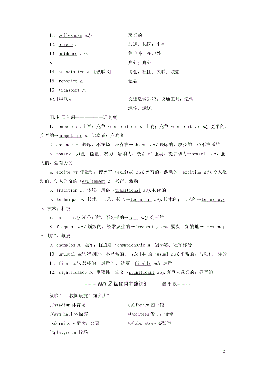 （全国通用）2020高考英语一轮复习 Unit 2 Sports events讲义（含解析）牛津译林版必修4_第2页