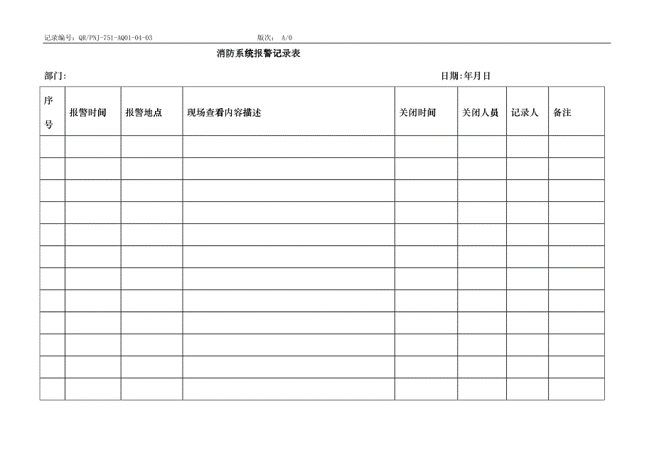 人力资源QRPNJAQ消防系统报警记录表_第1页