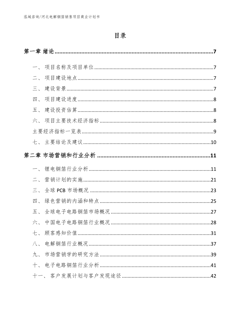 河北电解铜箔销售项目商业计划书【范文】_第1页