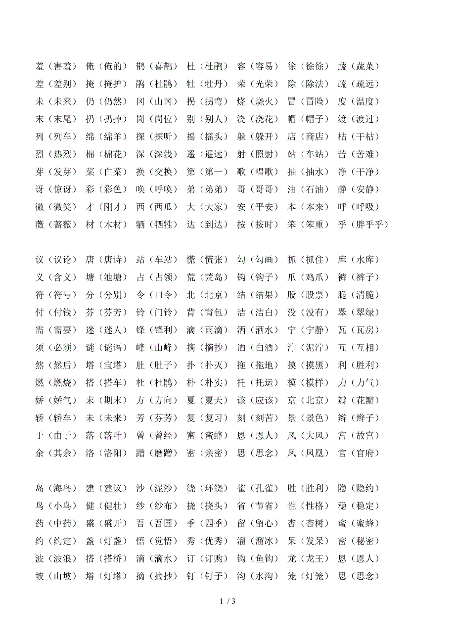 人教版二年级下1-4单元形近字组词_第1页