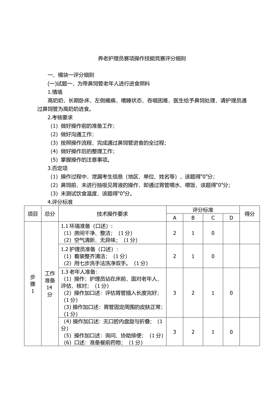 养老护理员赛项操作技能竞赛评分细则_第1页