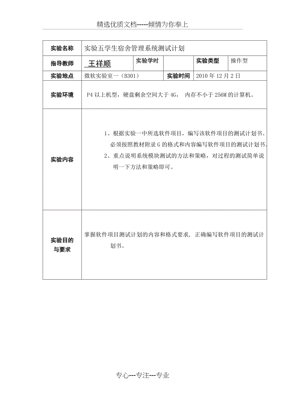 学生宿舍管理系统测试计划(共10页)_第1页