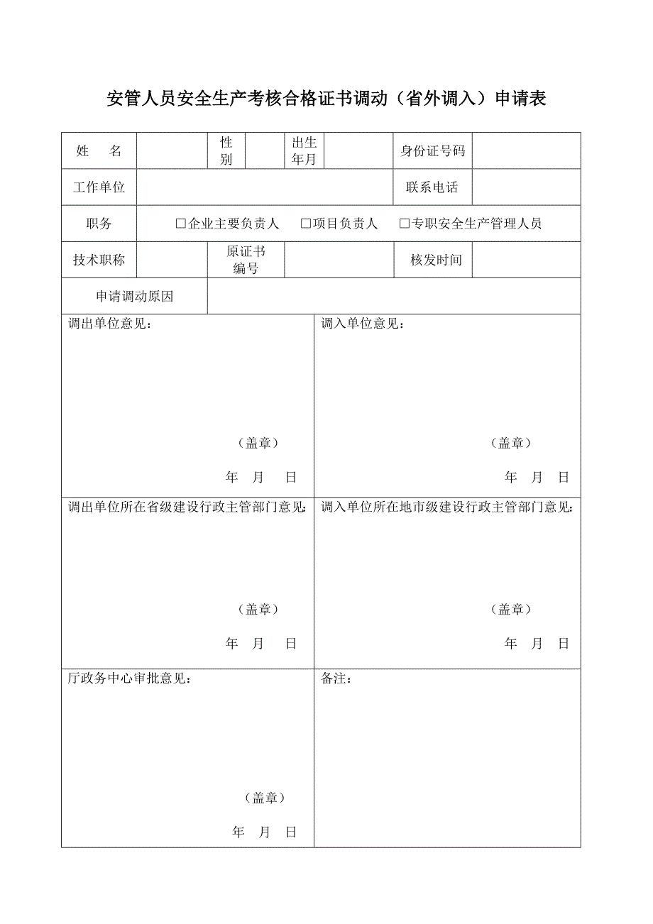 安管人员安全生产考核合格证书调动内申请表_第2页