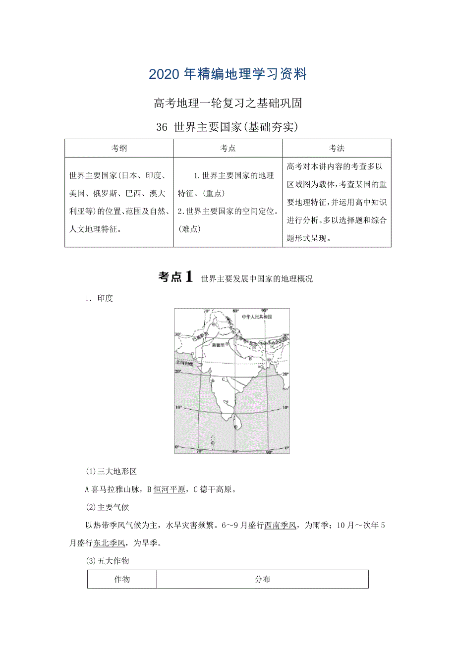 2020年高考一轮36世界主要国家夯实基础练习含答案_第1页