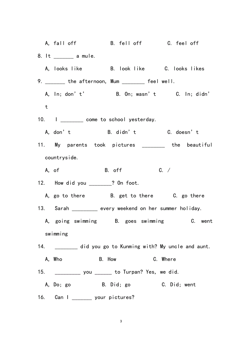 新pep六年级英语下册unit3试题_第3页