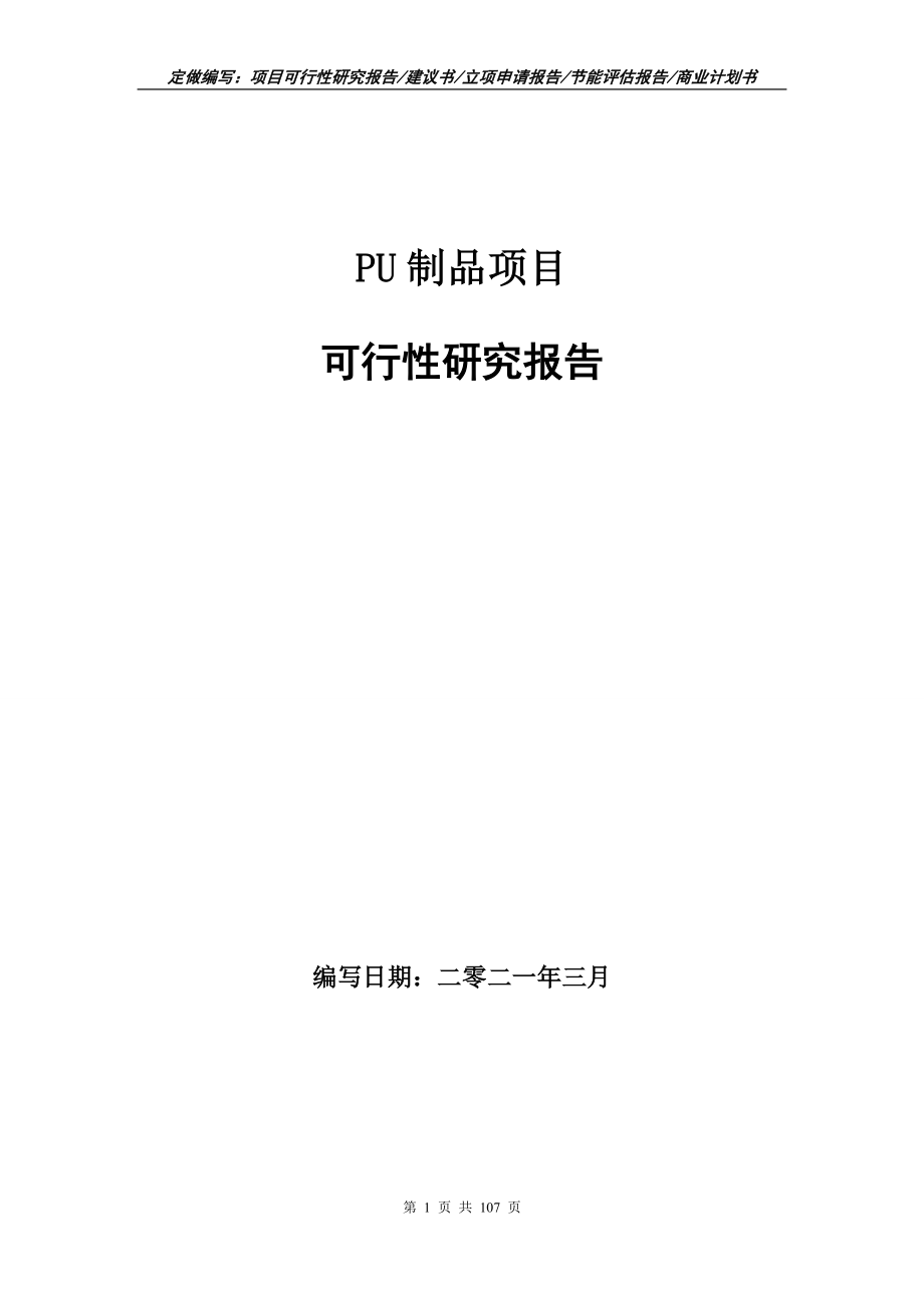 PU制品项目可行性研究报告写作范本_第1页