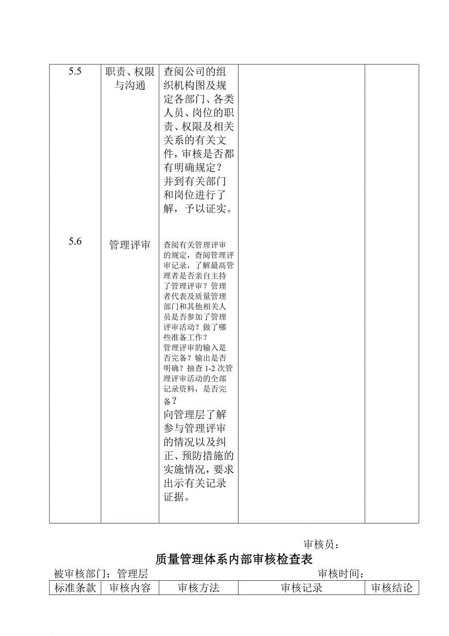 质量管理体系内部审核检查表_第5页