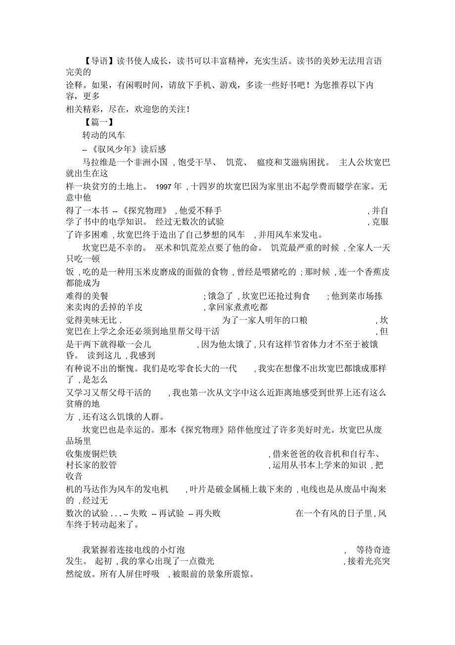 初中读后感800字：《驭风少年》_第1页