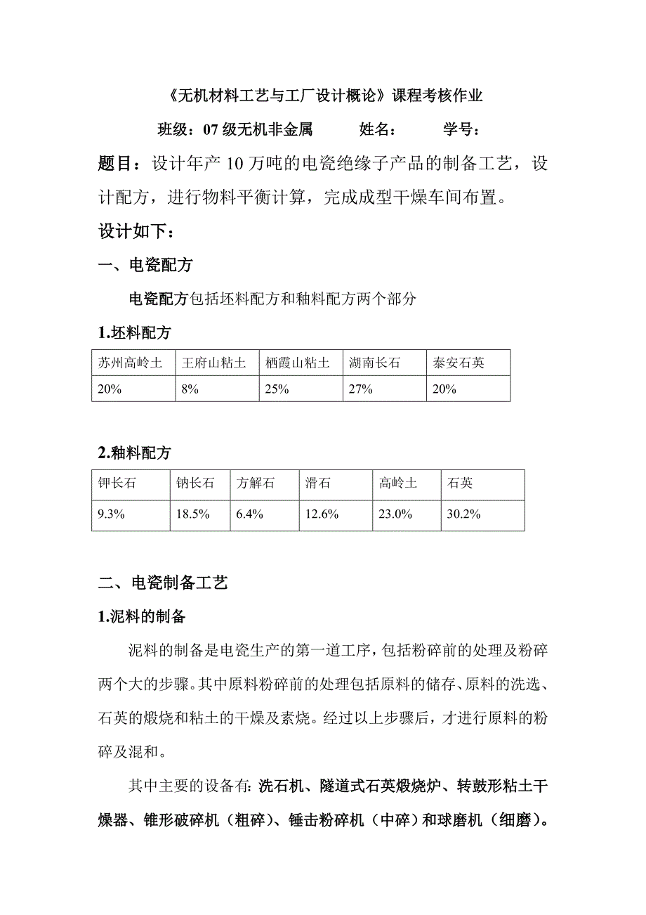 无机材料工艺与工厂设计概论课程考核作业.doc_第1页