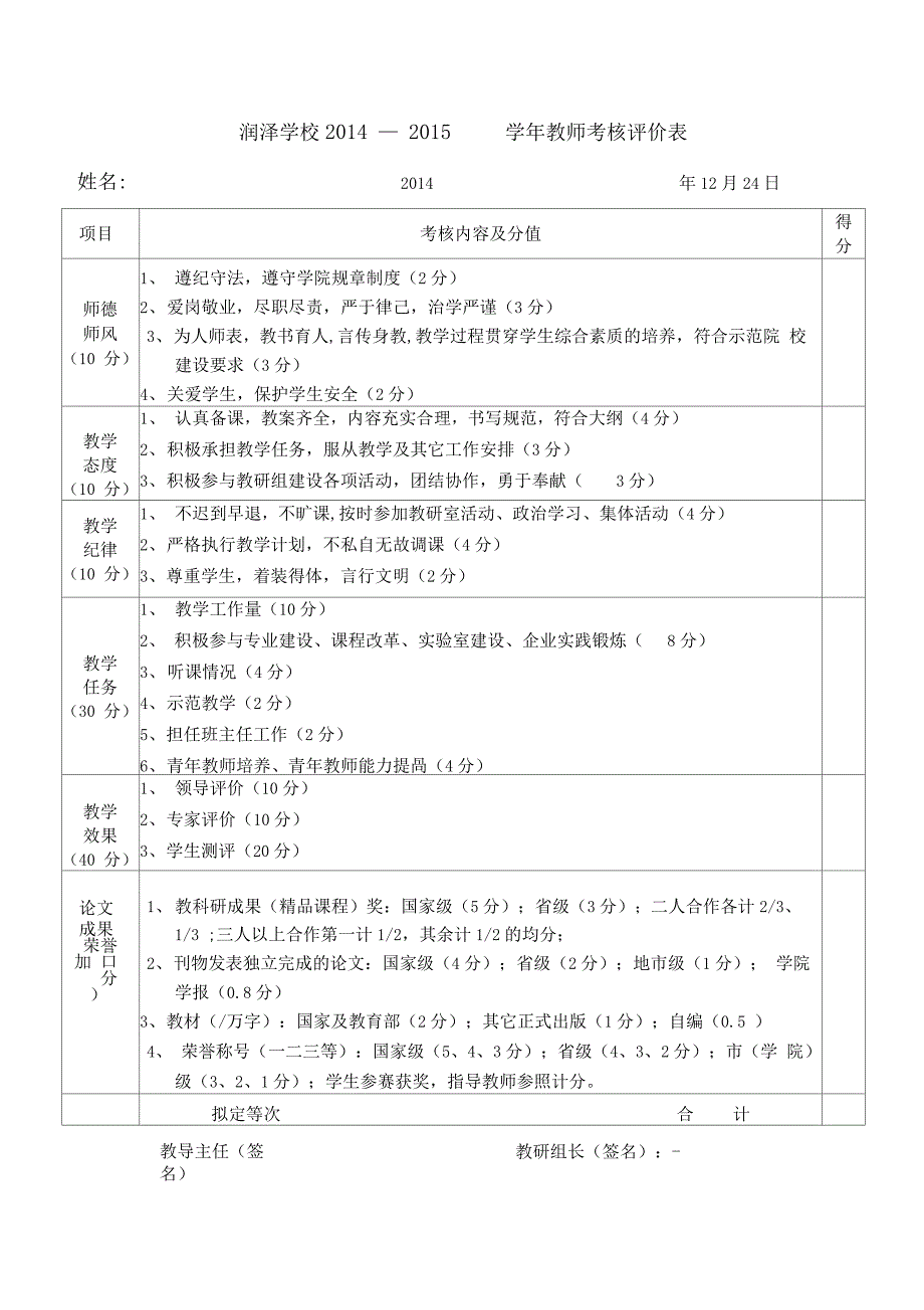 教师年度考核评价表_第1页