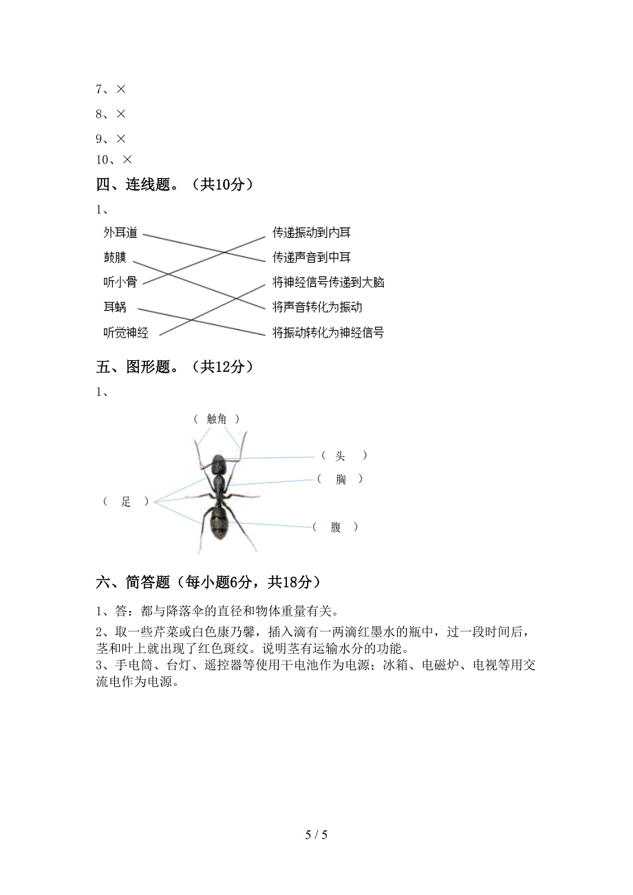 2022年人教版四年级科学上册期中试卷(精品).doc_第5页