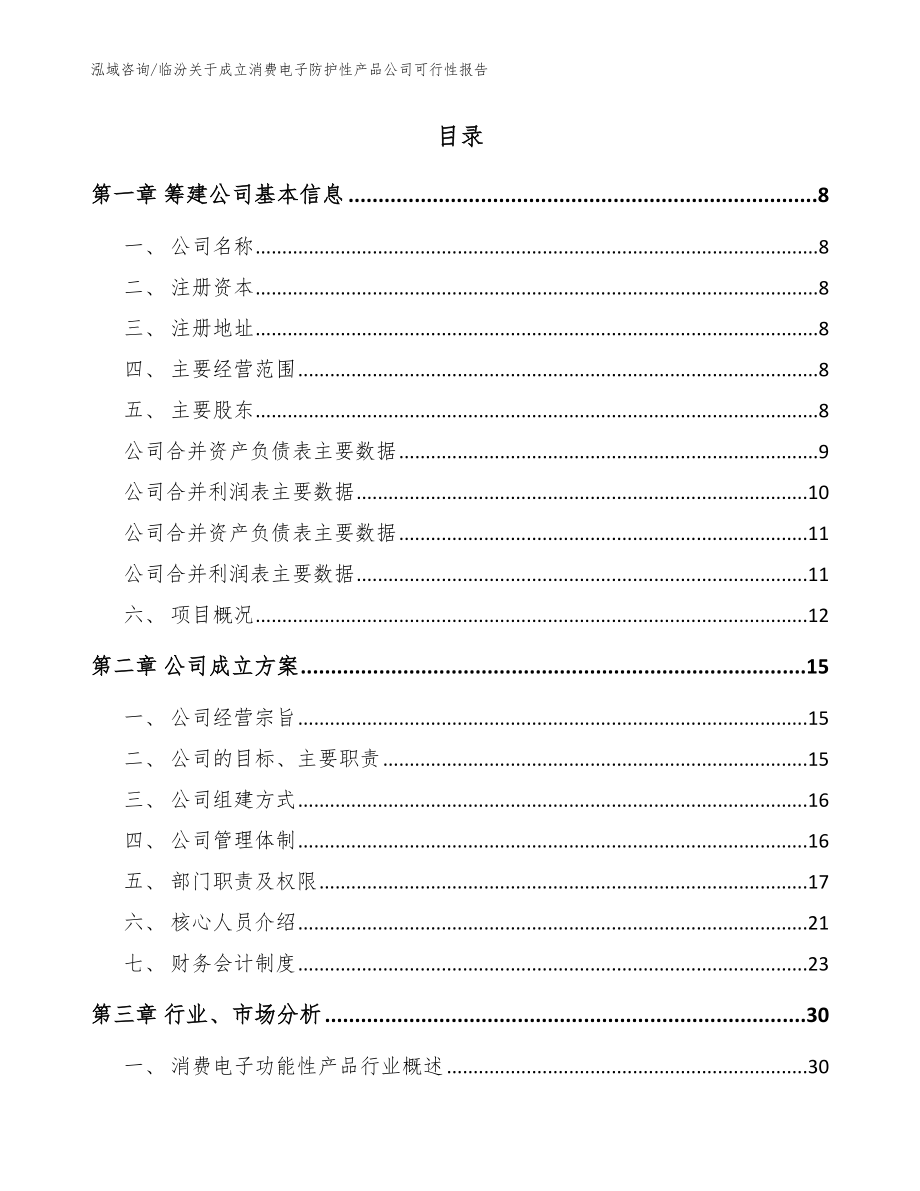 临汾关于成立消费电子防护性产品公司可行性报告_范文_第2页