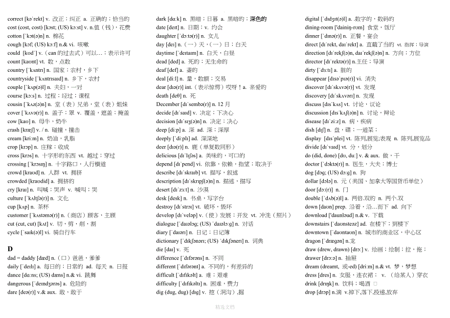 字母顺序 初中英语单词大全(带音标)_第4页