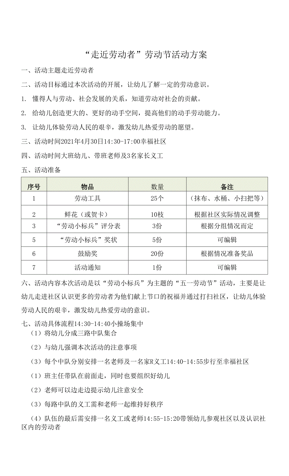 幼儿园大班劳动节活动方案.docx_第1页