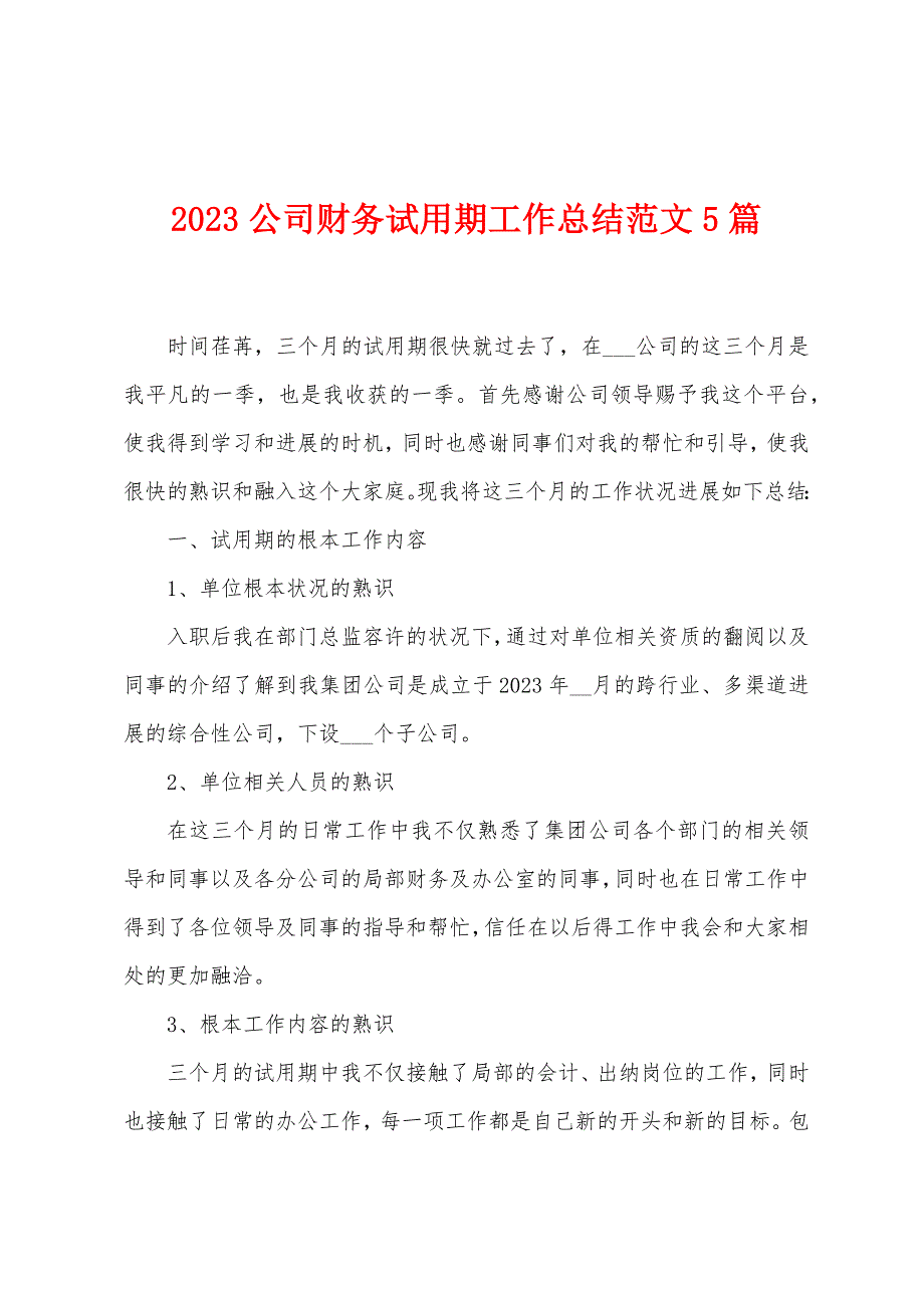 2023年公司财务试用期工作总结范文5篇.doc_第1页