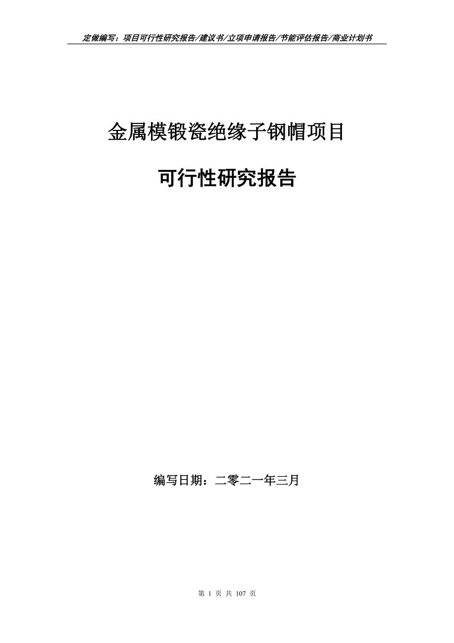 金属模锻瓷绝缘子钢帽项目可行性研究报告立项申请_第1页