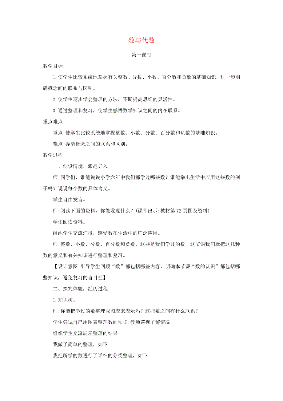 【人教版】六年级数学下册6整理和复习：数与代数第1课时精编教案_第1页