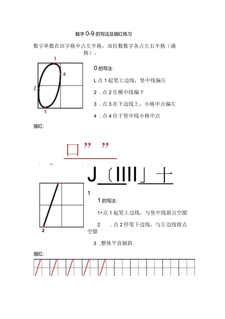 数字0-9的田字格写法仅打印_第1页